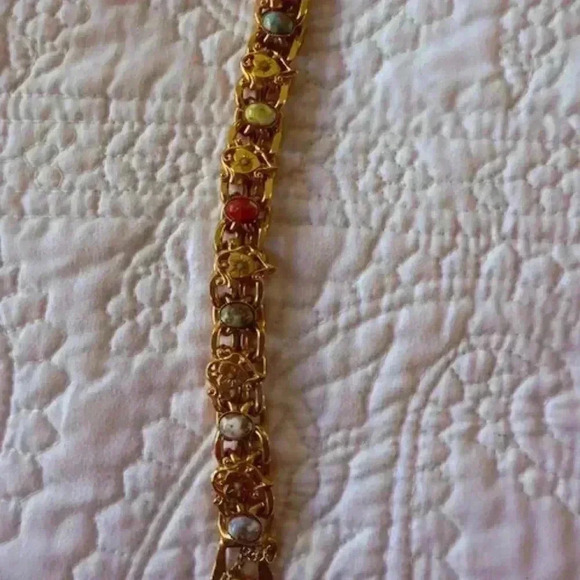 victorian chunky  renaissance revival golden hearts cab bracelet - Picture 5 of 5